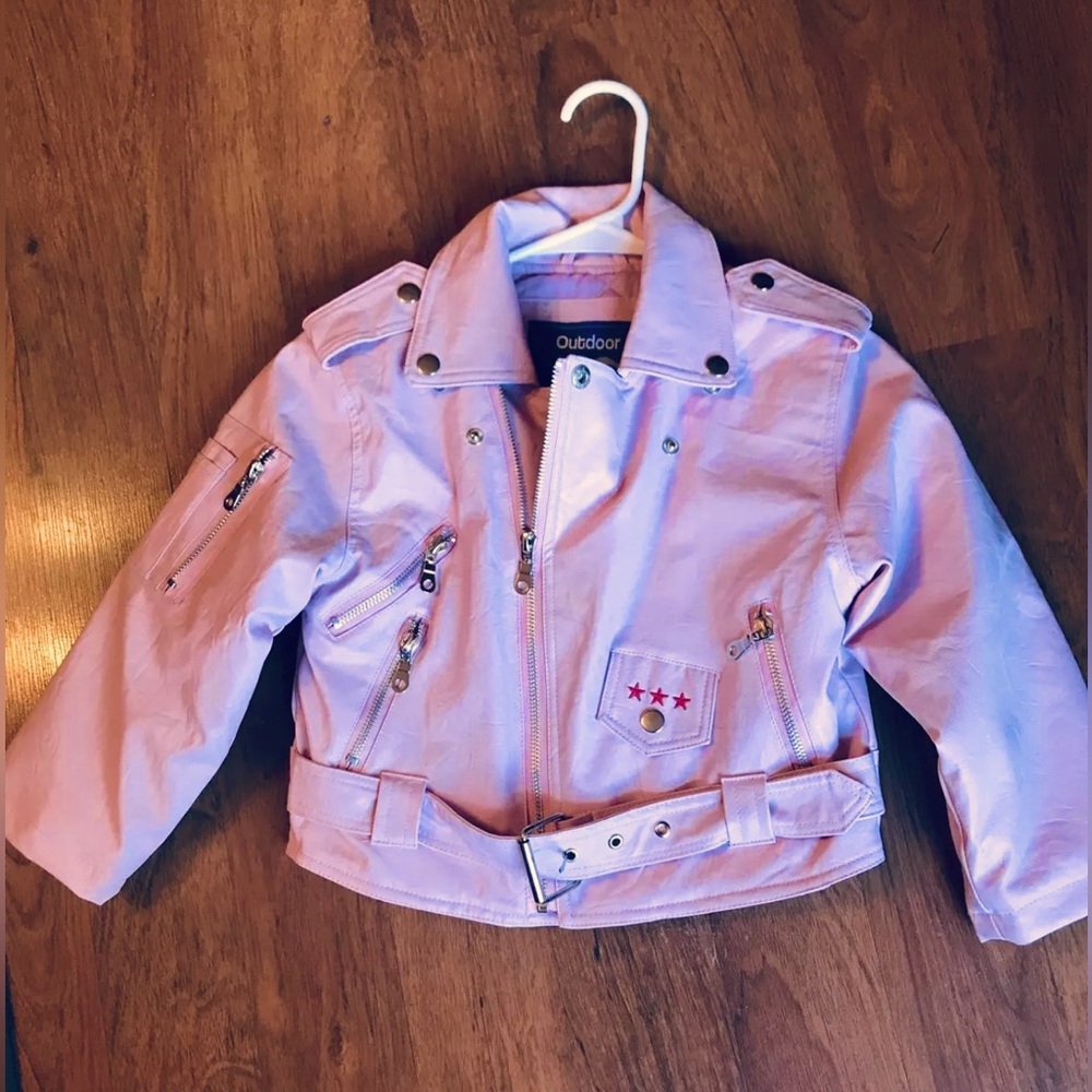 New Outdoor Habitat Baby Pink Vegan Leather Toddler Girls Biker Jacket 2T